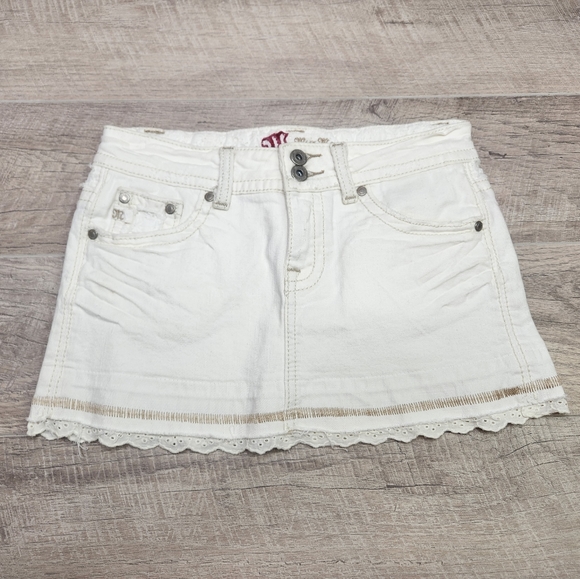 Miss Me Women's Denim MIni Skirt Flap Pockets Eyelet Trim Off White S - Picture 1 of 10